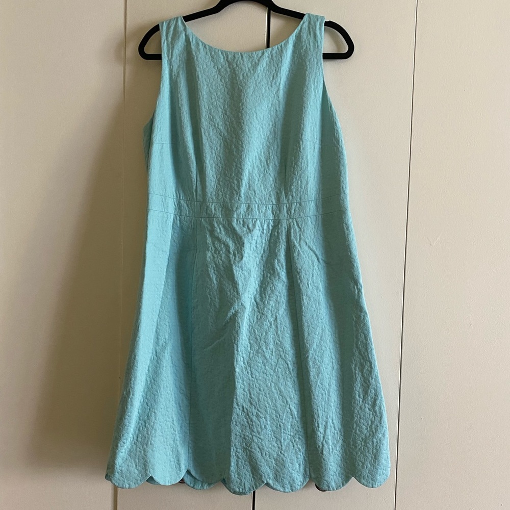 Talbots Aqua Blue Shift Dress with Scalloped Hem - 14